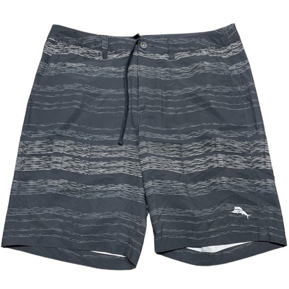 Tommy Bahama Men’s Black 34 Polyester Stretch Board Shorts Silver Logo in EUC